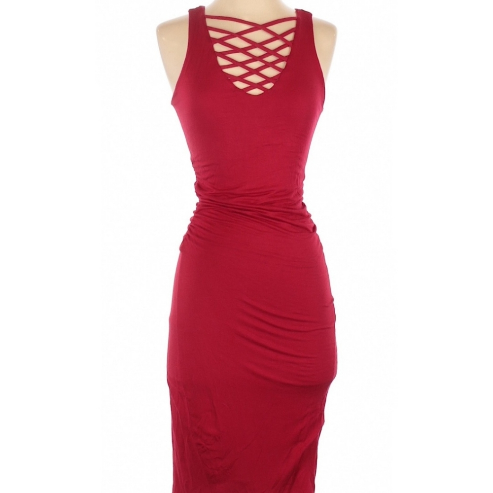 Red Bodycon Midi Small Strappy Front Dress Going Out Date Night Girls Night